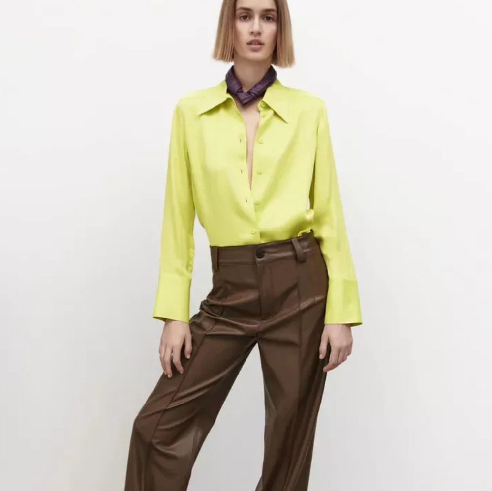 Zara Faux Leather Pants, Brown, Francoise Full Length, Size M